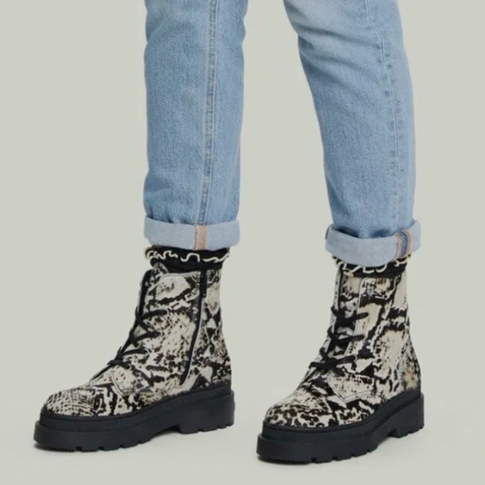 Scotch & Soda Aubri Animal Print Lace-Up Combat Boots